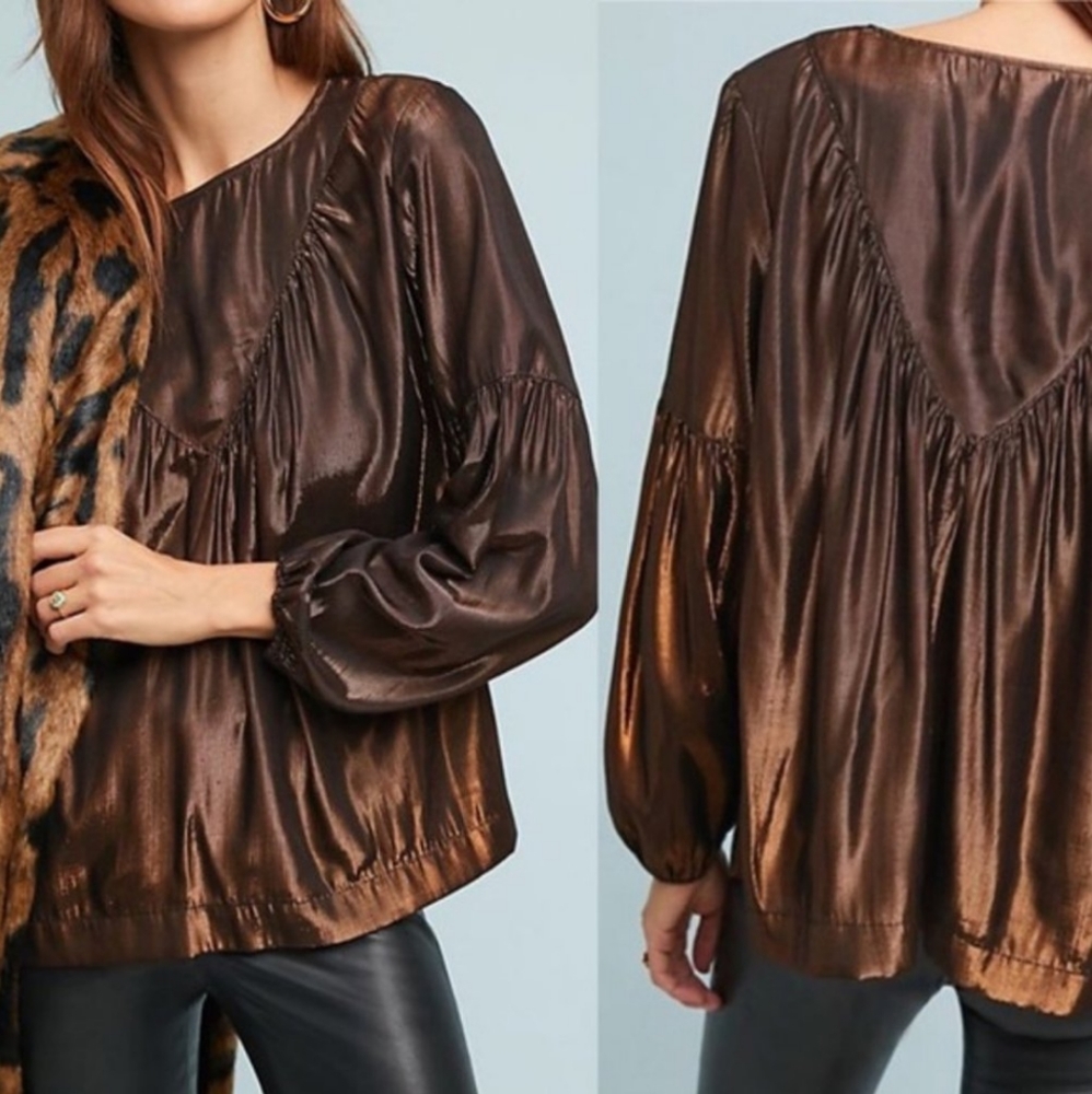 AMADI Anthropologie Copper Metallic Blouse